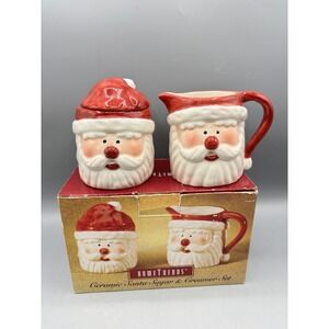 HomeTrends Ceramic Santa Sugar and Creamer Set Red White Holiday Tableware Boxed